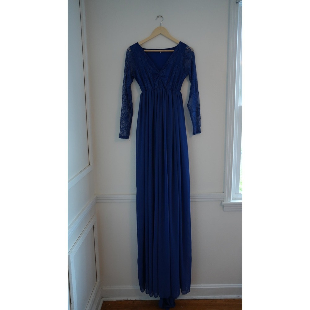 Royal‎ Blue Lace & Chiffon Maternity Gown Size Medium
